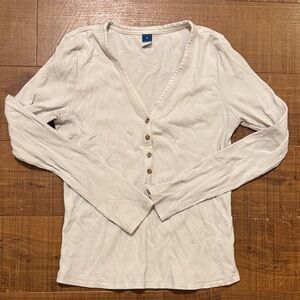 Old Navy Cream Long Sleeve Ribbed Top